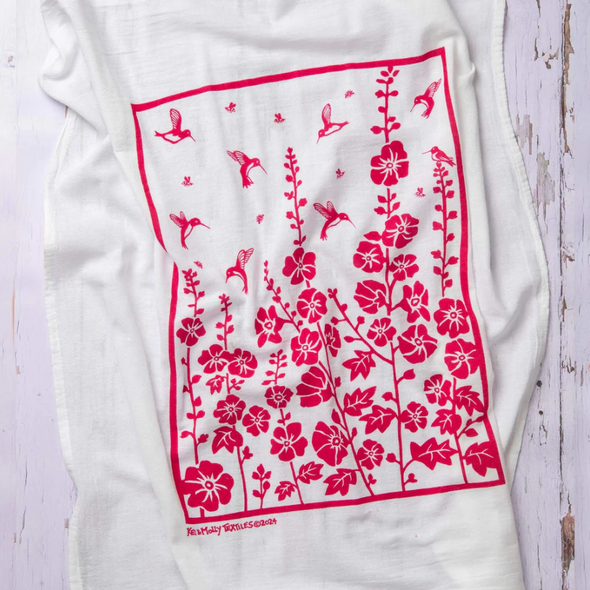 HUMMINGBIRDS - RASPBERRY - FLOUR SACK DISH TOWEL - DTHUMM-RAS