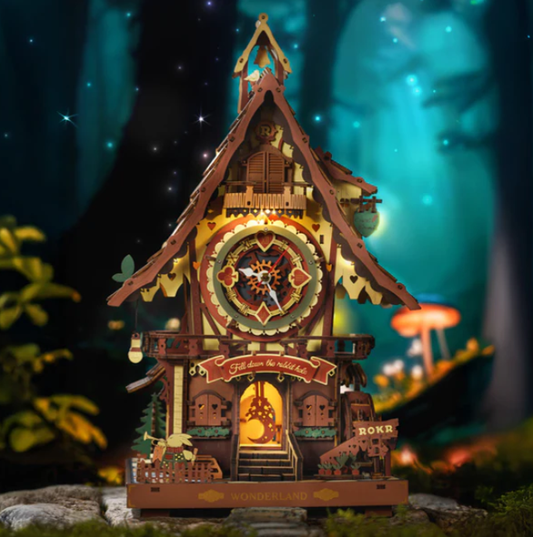 LIT ANIMATED CUCKOO CLOCK - MECHANICAL 3D WOODEN PUZZLE - ROKR - LC901C