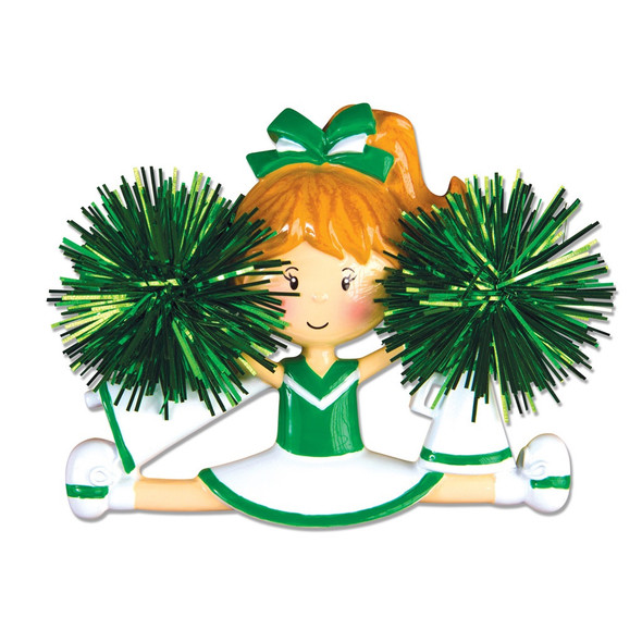 GREEN POM POM CHEERLEADER ORN - OR1488-G