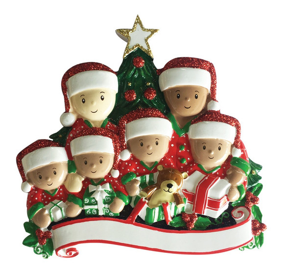 6 BIRACIAL FAM OPEN PRESENTS ORNAMENT - MR1523-6