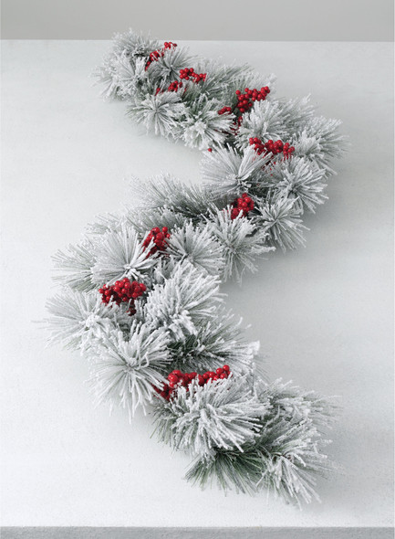 FLOCKED PINE AND BERRY GARLAND - GD1369