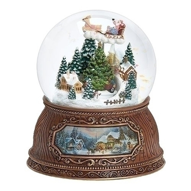 MUSICAL SANTA AND TOWN WITH WOOD STYLE BASE WATER GLOBE - 134735