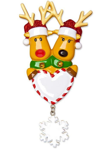 FAMILY OF 2 REINDEER ON HEART COUPLE ORNAMENT - OR1018-2