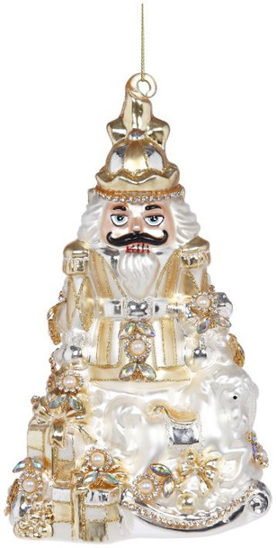 JEWELED NUTCRACKER ORN - GOLD/WHITE - 38-13446