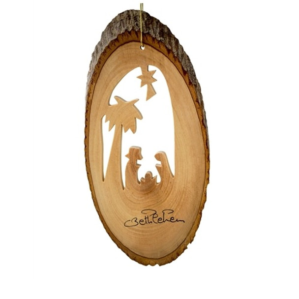 BARK SLICE NATIVITY WITH PALM ORNAMENT - B-11