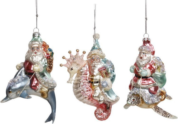 SANTA ON SEAHORSE ORN