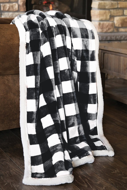 LUMBERJACK BLACK AND WHITE PLAID PLUSH THROW - JP713TH