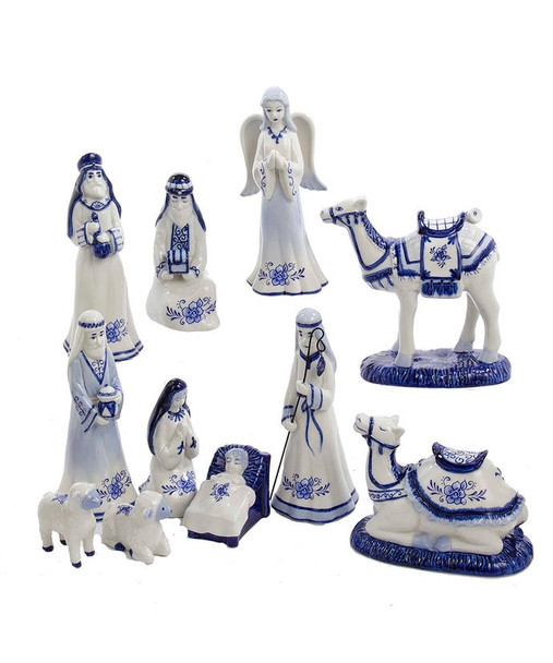 PORCELAIN DELFT BLUE NATIVITY SET OF 11 - J4020