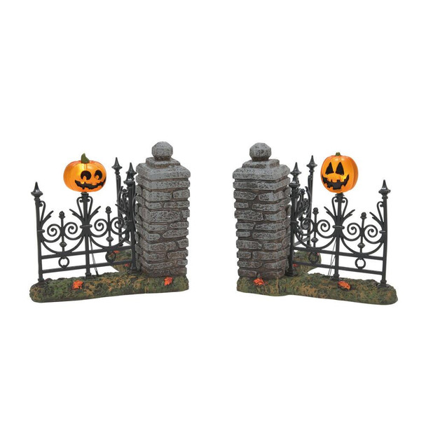 HALLOWEEN - JACK-O-LANTERN LIT FENCE CORNERS SET OF 2 - 6007702