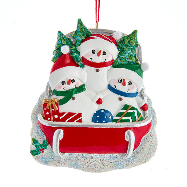 3 SNOWMAN  FAMILY ON SLED ORNAMENT - A2094