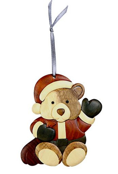 WOODEN SANTA BEAR ORNAMENT - ORN1042