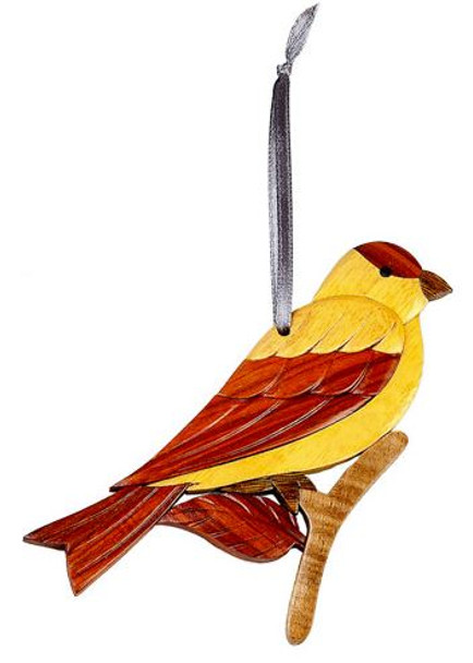 WOODEN GOLD FINCH BIRD ORNAMENT - ORN1055