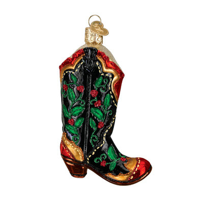 HOLLY BERRY COWBOY BOOT ORNAMENT - 32161