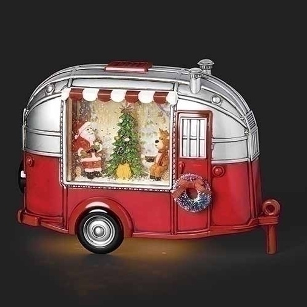 LED SWIRL CAMPER WITH SANTA AND REINDEER WATER GLOBE - 135142