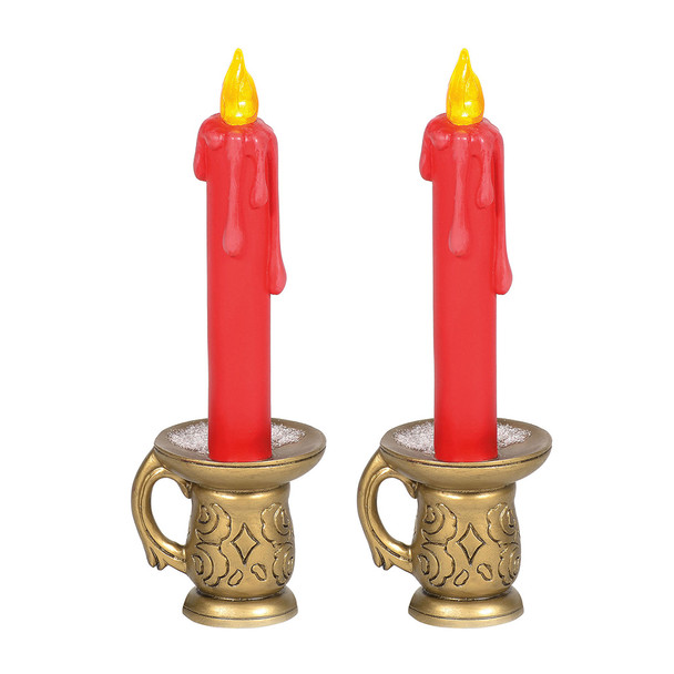 Set of 2 street lights for your Village display. Giant candles add a unique and classic look. This lighted accessory is hand-crafted, hand-painted, resin. Battery box included, 2 C batteries required.