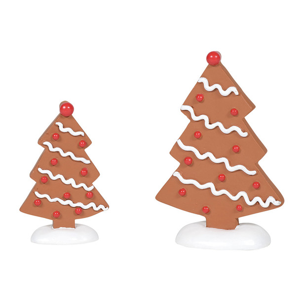 Gingerbread trees, set of 2, adds a perfect compliment to Gingerbread Lane. This general accessory is hand-crafted, hand-painted, resin.