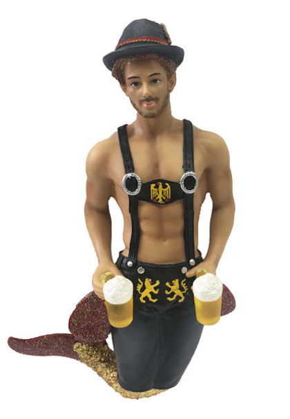 Oktoberfest merman in lederhosen holding two beers by December diamonds