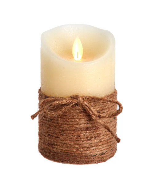 5'' IVORY & ROPE FLICKER FLAME CANDLE - JEL1012