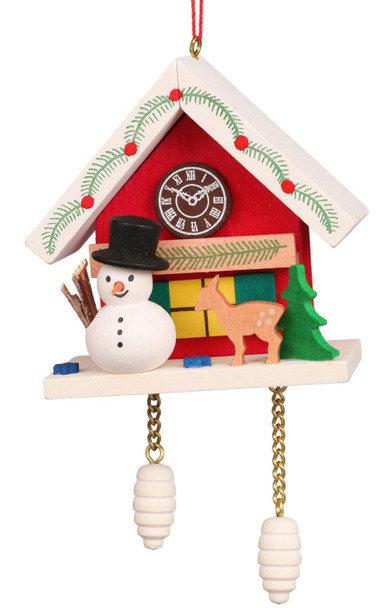 SNOWMAN WITH RED CUCKOO ORNAMENT - 10-0468