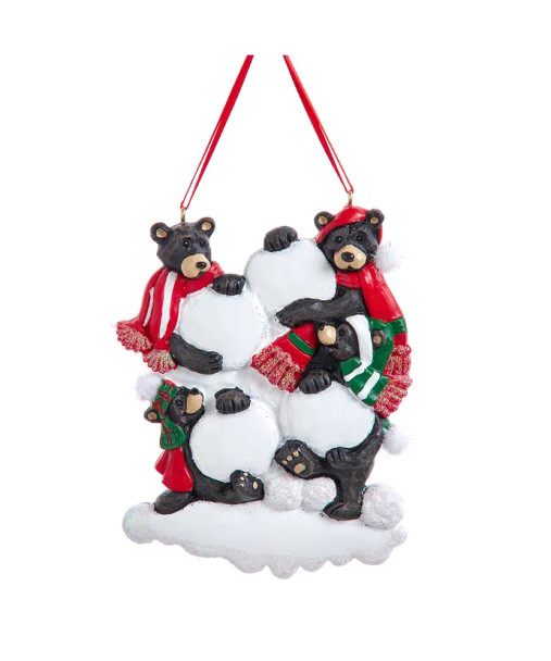 BLACK BEAR SNOWBALL FAMILY OF 4 ORNAMENT - A2256