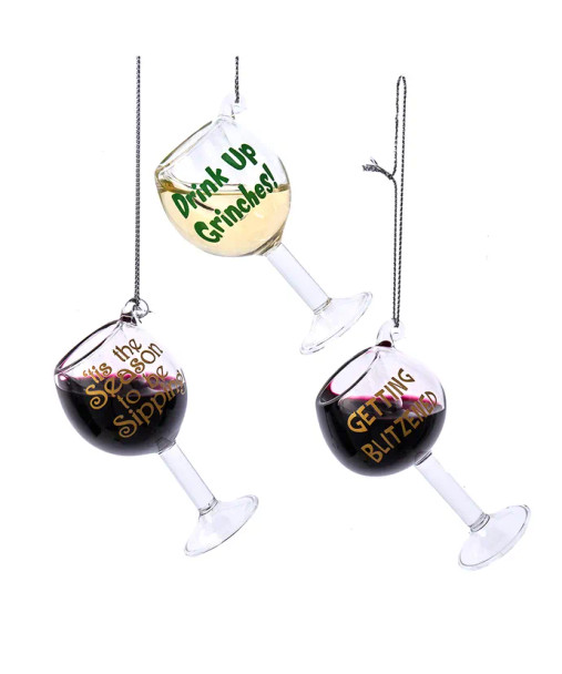 FUNNY SAYING WINE GLASS ORNAMENT - D4227