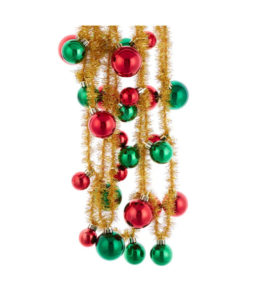 6' GOLD TINSEL WITH RED AND GREEN BALL GARLAND - D4356