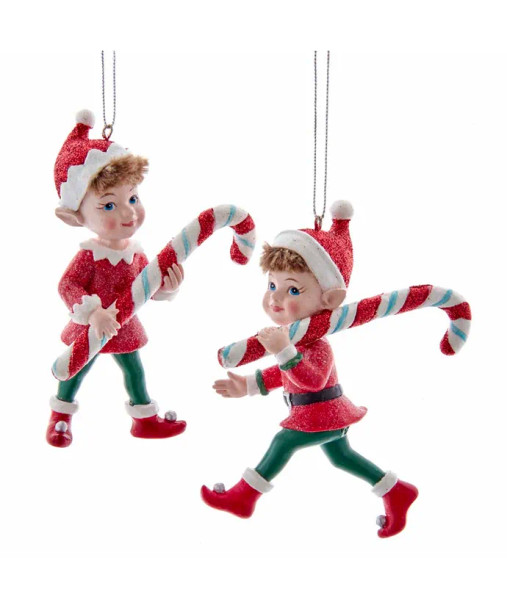 ELF WITH CANDY CANE ORNAMENT - E0428
