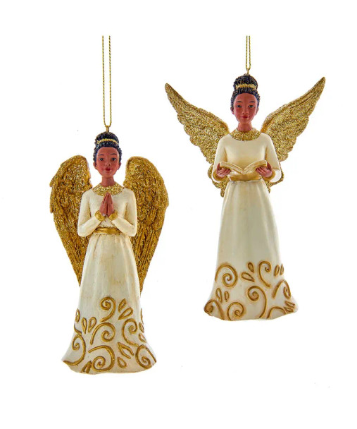 AFRICAN AMERICAN IVORY AND GOLD ANGEL ORNAMENTS - E0738