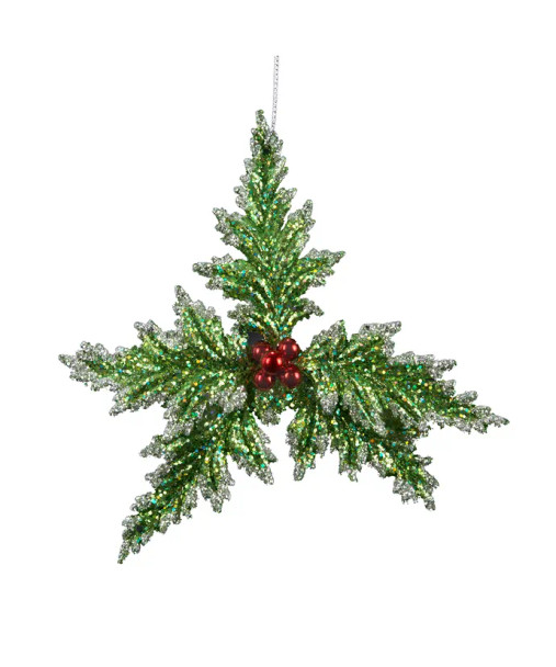 GLITTER HOLLY LEAF ORNAMENT - J4996