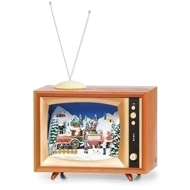 10" MUSICAL LIT TV TRAIN DEPOT WITH SANTA WAVING - 136763