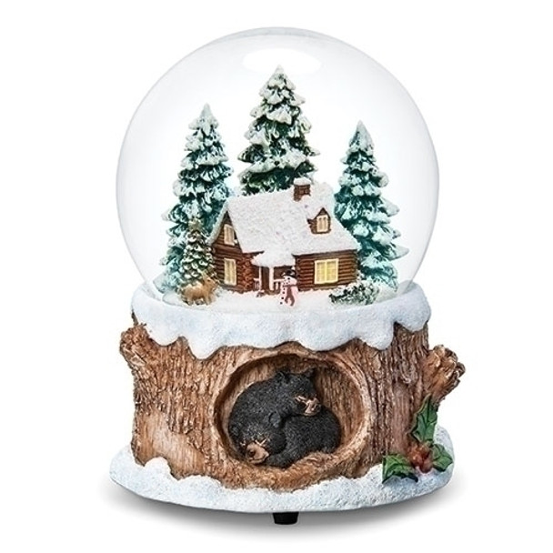 MUSICAL CABIN BLACK BEAR BASE WATER GLOBE - 136040