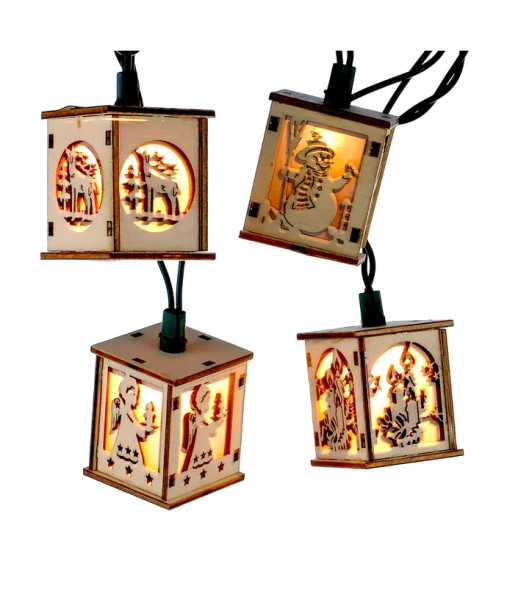 10-LIGHT WOODEN LANTERN LIGHT SET - UL0136