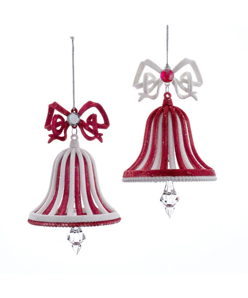 RED AND WHITE GLITTERED BELL ORN - T3481