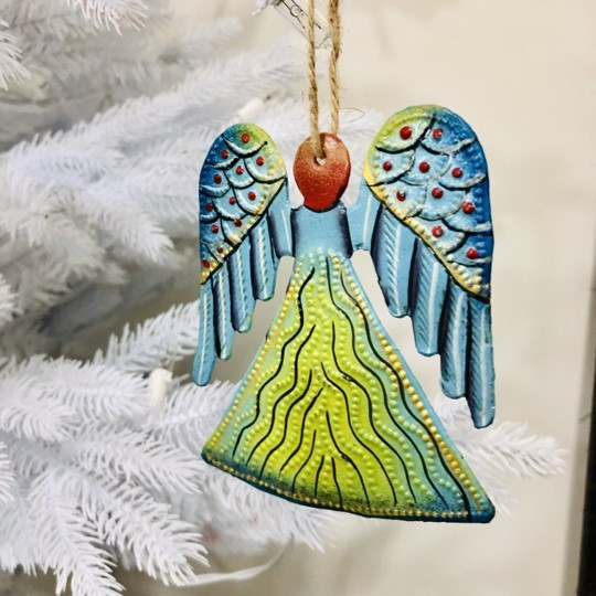 PAINTED STEEL ANGEL ORNAMENT - LIGHT BLUE - PAPI8