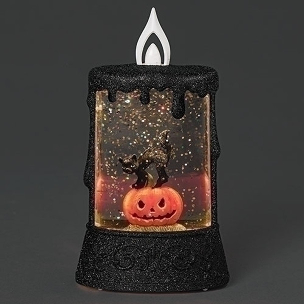 LIGHTED CANDLE SHIMMER HALLOWEEN CAT - 136380