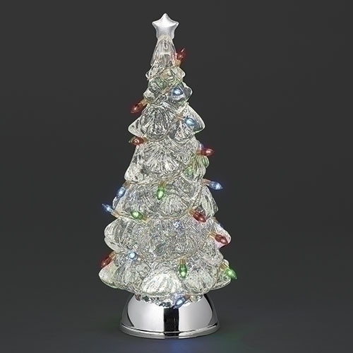LIGHTED SWIRL TREE WITH COLOR BULBS SILVER BASE - 137043