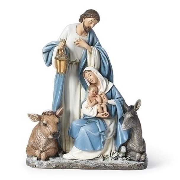 BLUE AND IVORY HOLY FAMILY WITH DONKEY AND OX NATIVITY - 633489