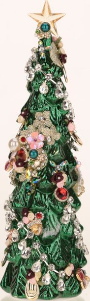 JEWELED CHRISTMAS TREE GREEN 13.5" - 38-34185
