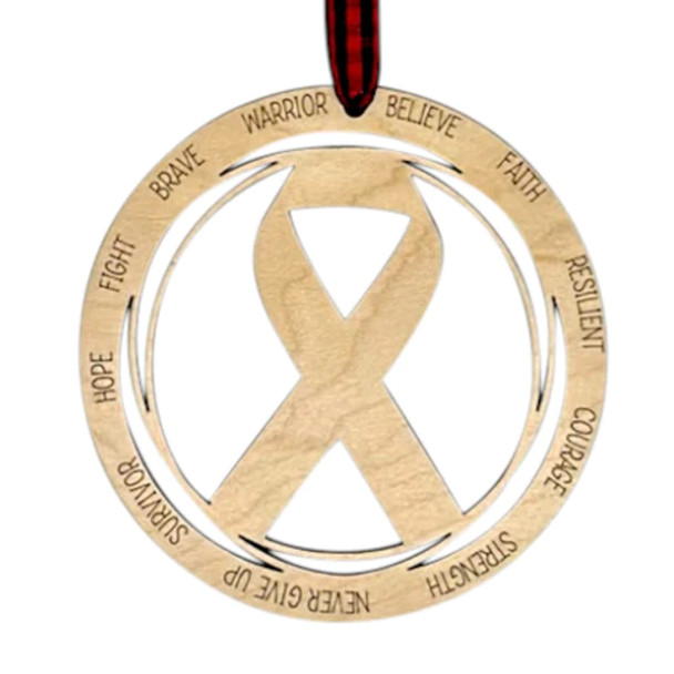 WOODEN CANCER RIBBON ORNAMENT - COFR-07