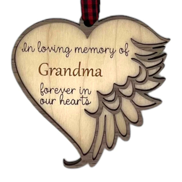 WOODEN IN LOVING MEMORY OF GRANDMA HEART ORNAMENT - COMEM-11