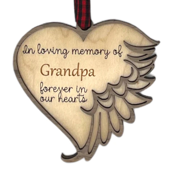 WOODEN IN LOVING MEMORY OF GRANDPA HEART ORNAMENT - COMEM-12