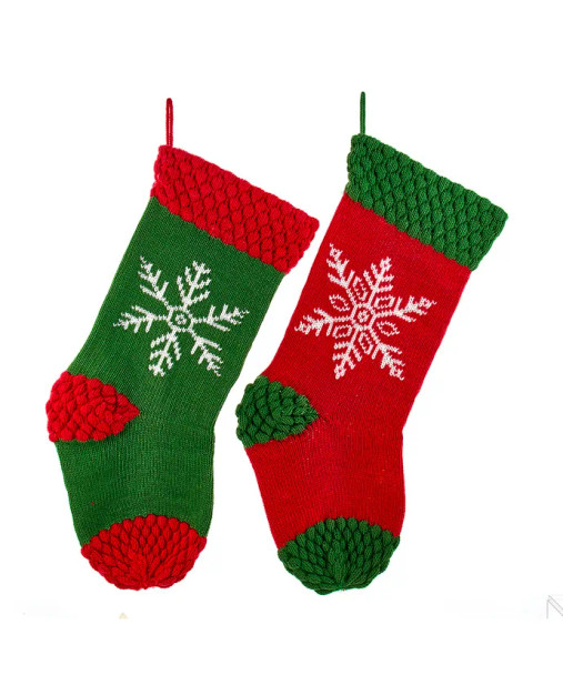 RED AND GREEN SNOWFLAKE STOCKING - B0700
