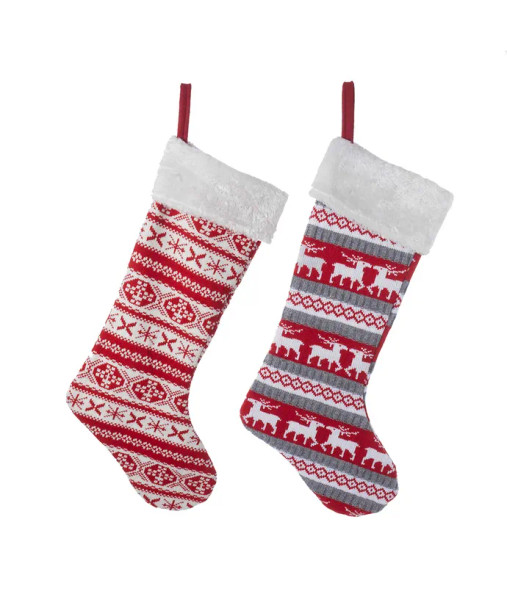 RED AND WHITE KNITTED STOCKING - D1904
