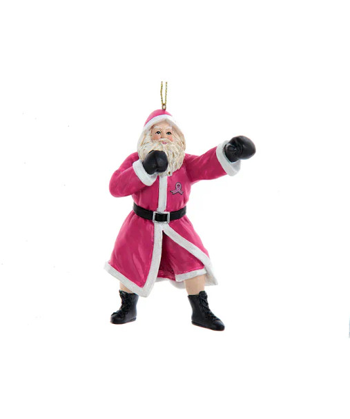"KNOCKOUT BREAST CANCER" SANTA BOXER ORNAMENT - E0993