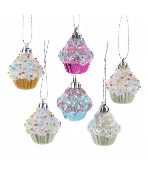 SET OF 6 CUPCAKE ORNAMENTS - J7609