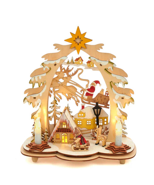 LED WOODEN VILLAGE HOUSE WITH SANTA - H6319