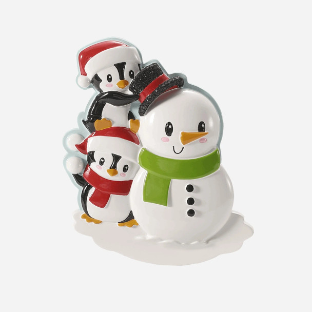 FAMILY OF 2 PENGUINS BUILDING A SNOWMAN ORNAMENT -  OR2907-2