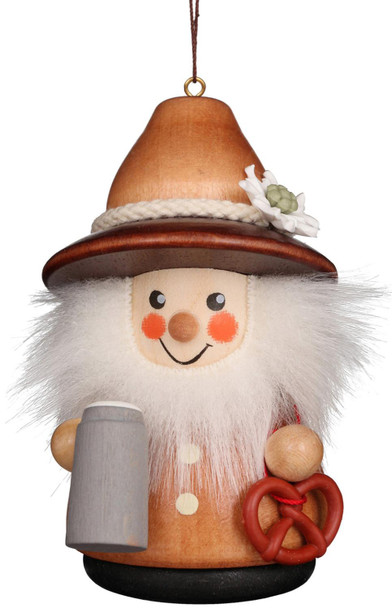 BEER DRINKER WEARING EDELWEISS BAVARIAN NATURAL WOOD ORNAMENT - 15-0207