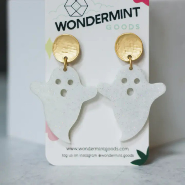 WHITE GLITTER GHOST EARRINGS - WHITEGLITGHOST