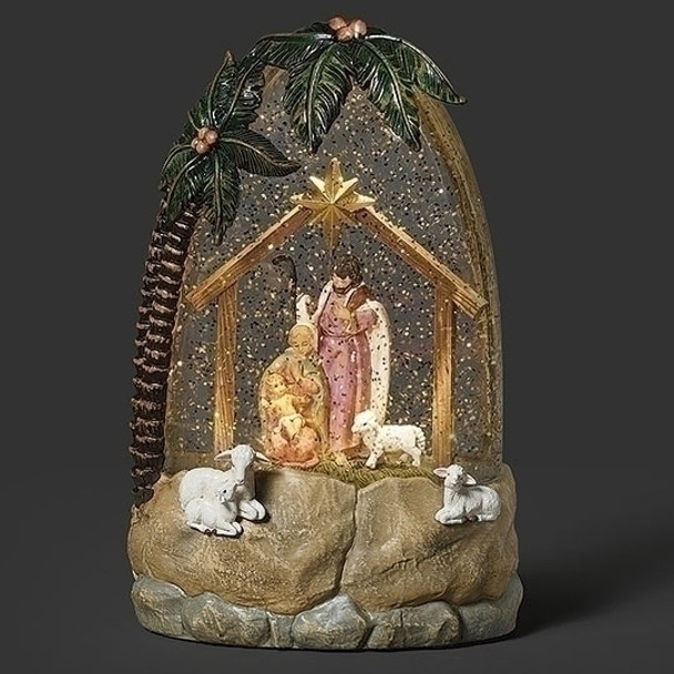 8.5" LIGHTED SWIRL PALM TREE WITH HOLY FAMILY - 58744
